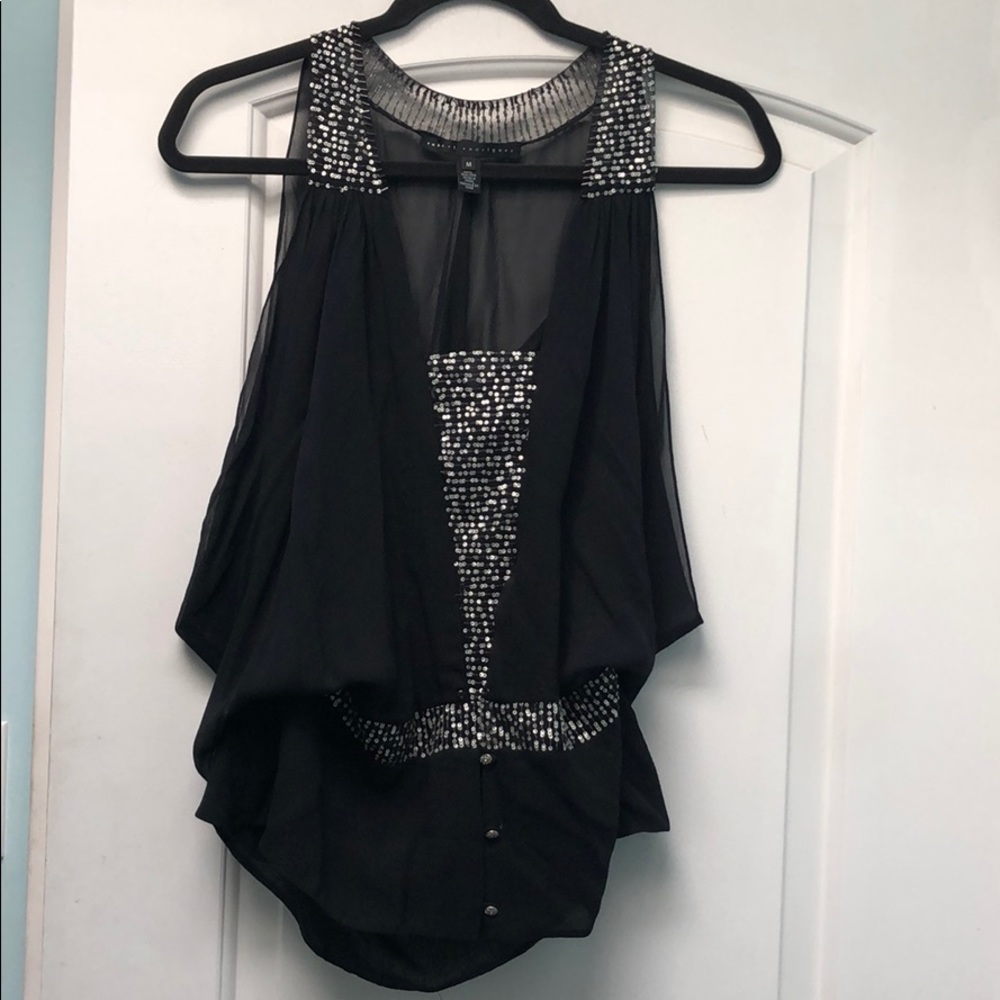 Robert Rodriguez draped black silk sequin sz M